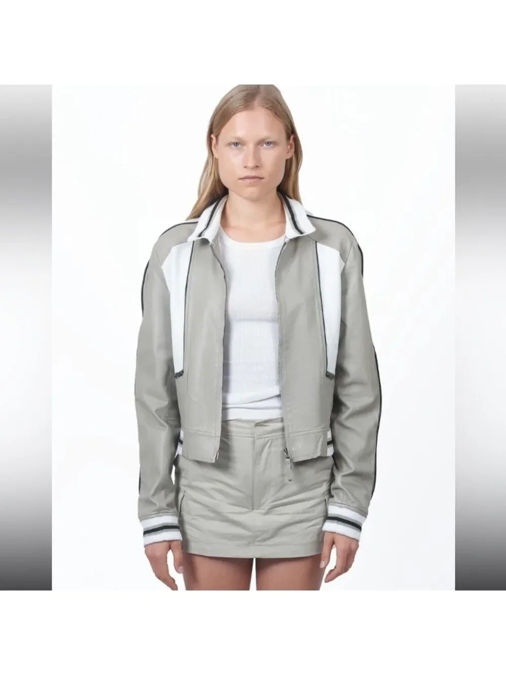 Jakett NYC Two-Tone Kali Track Leather Bomber Jacket Small - Picture 2 of 9